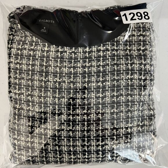 Talbots Womens 6 Tweed Black White Dress Raw Hem Houndstooth Old Money Office - Picture 16 of 16